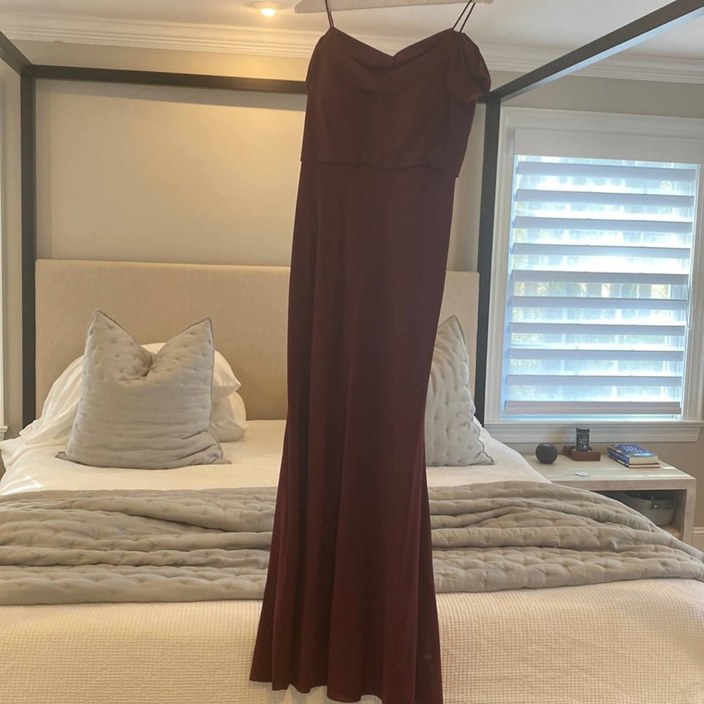 Maroon Jenny Yoo Size 6 Off the Shoulder Drape Maxi